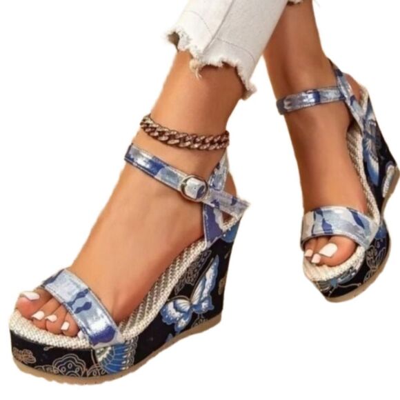 Ladies platform butterfly wedge heels sz 9 - Picture 1 of 6